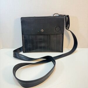 Bicycle Trash Crossbody Bag Black Recycled Inner Tube Leather Eco Friendly